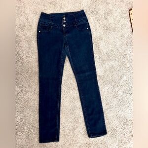 High Waisted Dark Denim Jeans With buttons